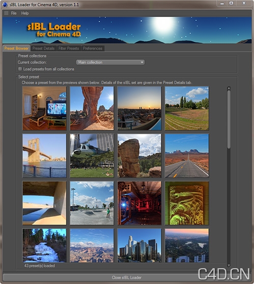 smart IBL loader plugin version 1.15 & 1.2 for cinema 4d - C4D之家 - sibl_mainwindow1_1.jpeg