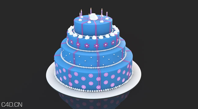 5层生日蛋糕C4D模型 C4D 3D Model of a cake and candles - C4D之家 - Free-C4D-3D-Model-Cake.jpg