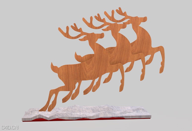 圣诞摆件：平面木雕驯鹿C4D模型 Wood carving reindeer 3D model - C4D之家 - cinema4d_ 2015-04-21 23.02.41.jpg