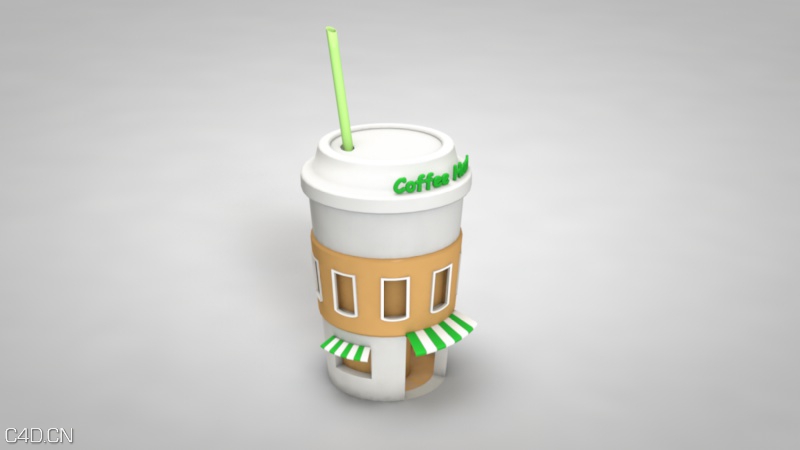 一些有趣的卡通建筑C4D模型 Cartoon architecture - C4D之家 - coffee.jpg