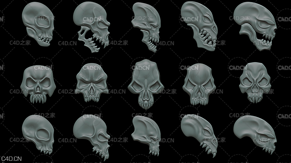 15个骷髅头C4D模型 Fantasy Ornaments - C4D之家 - Skulls.jpg