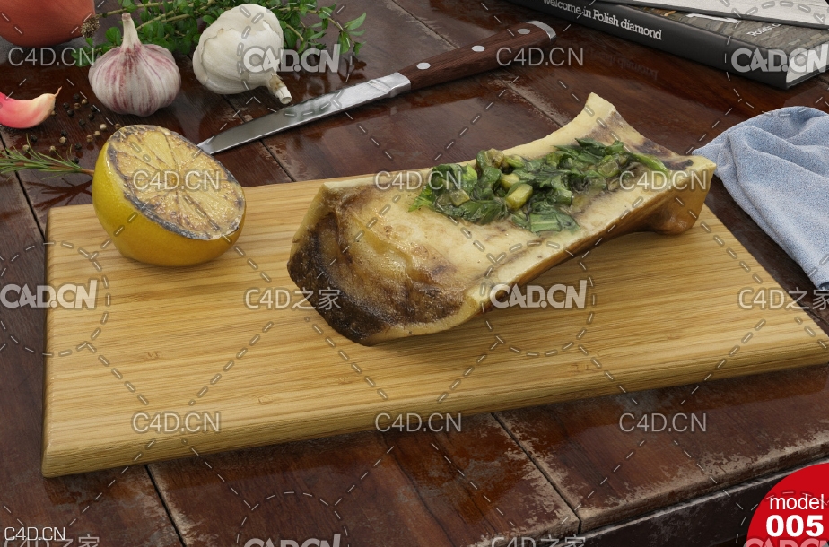 西餐：烤柠檬 烤牛骨髓C4D模型 Roast beef bone marrow - C4D之家 - 170-5_01.jpg