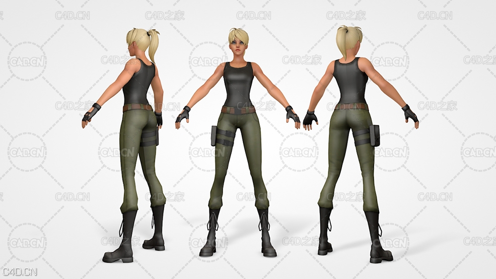 卡通女兵 女战士 Army Girl Cartoon Character - C4D之家 - CN200110-09.jpg