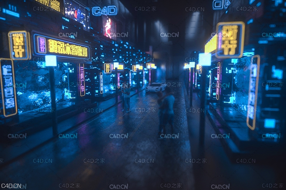 繁华的城市街道夜景C4D Octane Render模型工程 - C4D之家 - 2-夜景城市渲染-讲师王宝福.jpg