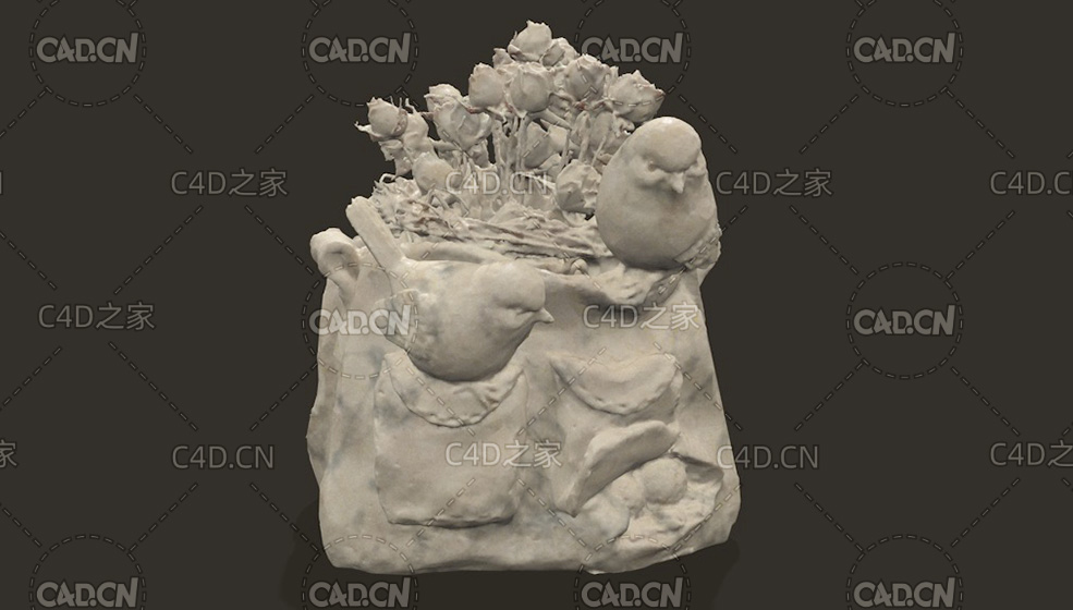 玫瑰花袋子上的鸟雕塑C4D模型 Rose flower and bird sculpture - C4D之家 - 37.jpg