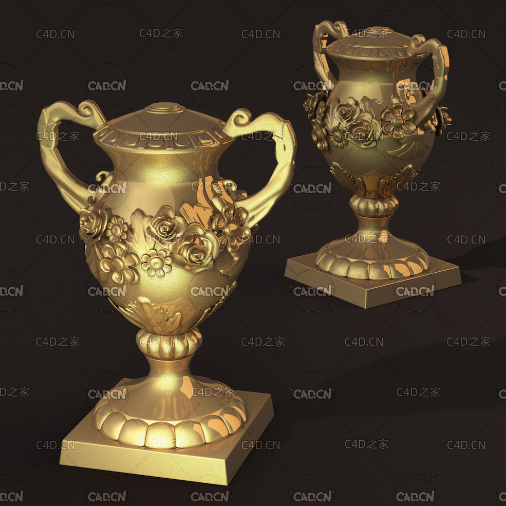 金属雕花奖杯荣誉奖杯C4D模型 cup 3d model