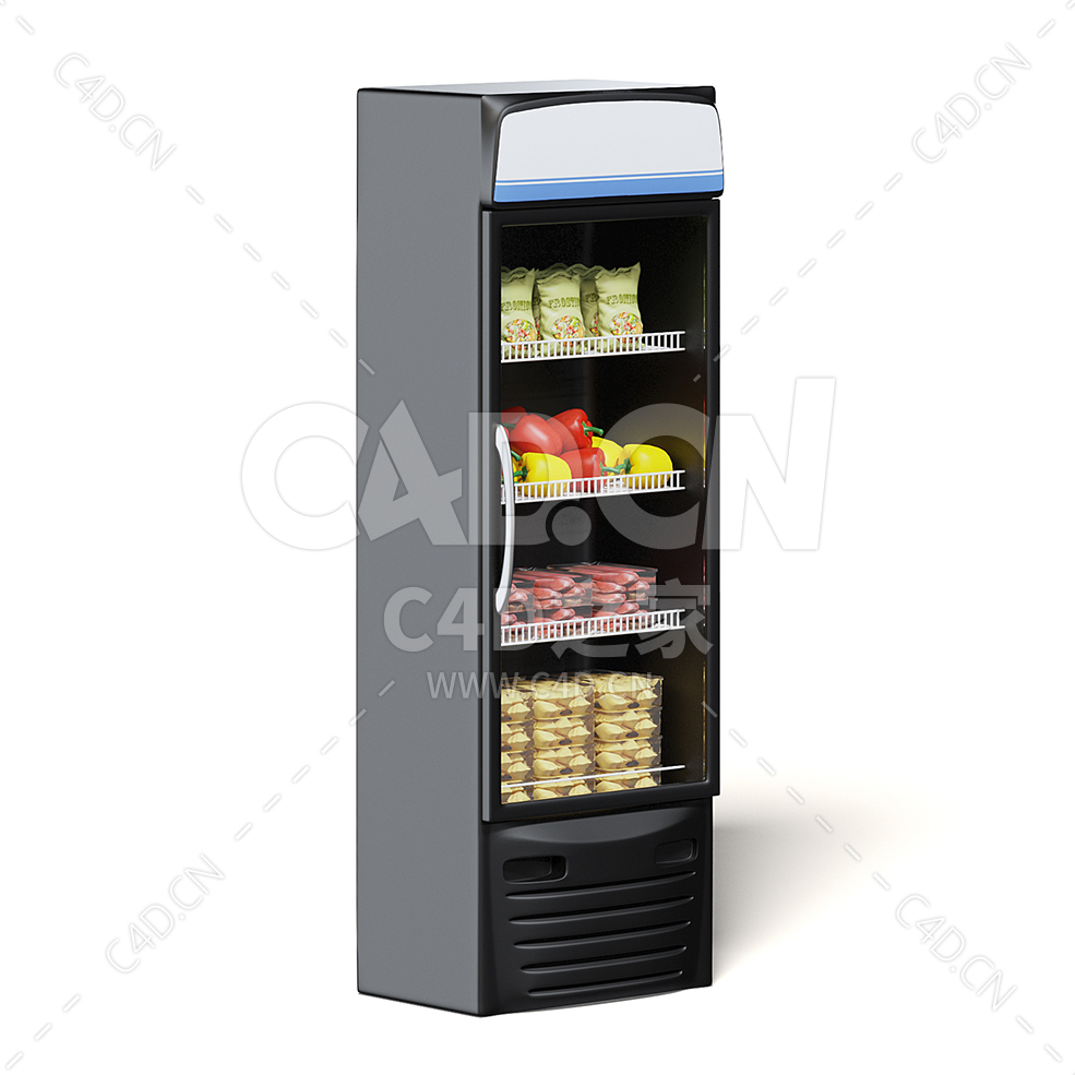 C4D商场超市冷冻单门冰箱食品蔬菜熟食货架模型下载market fridge - C4D之家 - 05.jpg