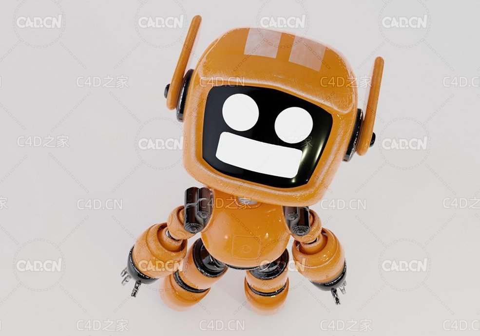 黄色金属小型探测机器人C4D模型Orange Robot 3D Model - C4D之家 - Orange-Robot-3D-Model.jpg