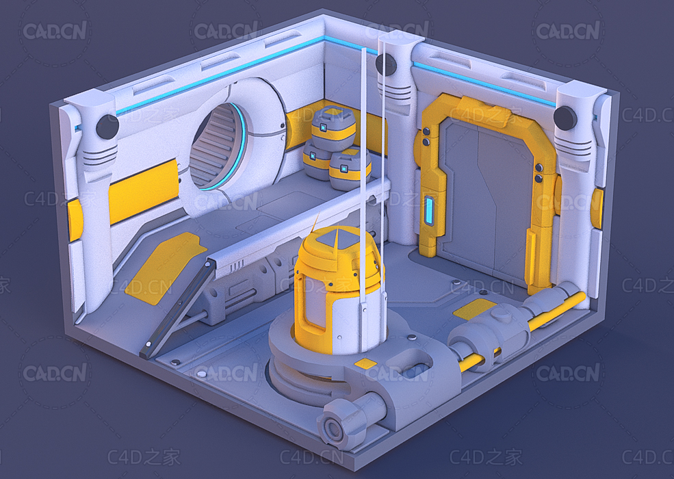 科幻太空舱卡通场景C4D模型corridor