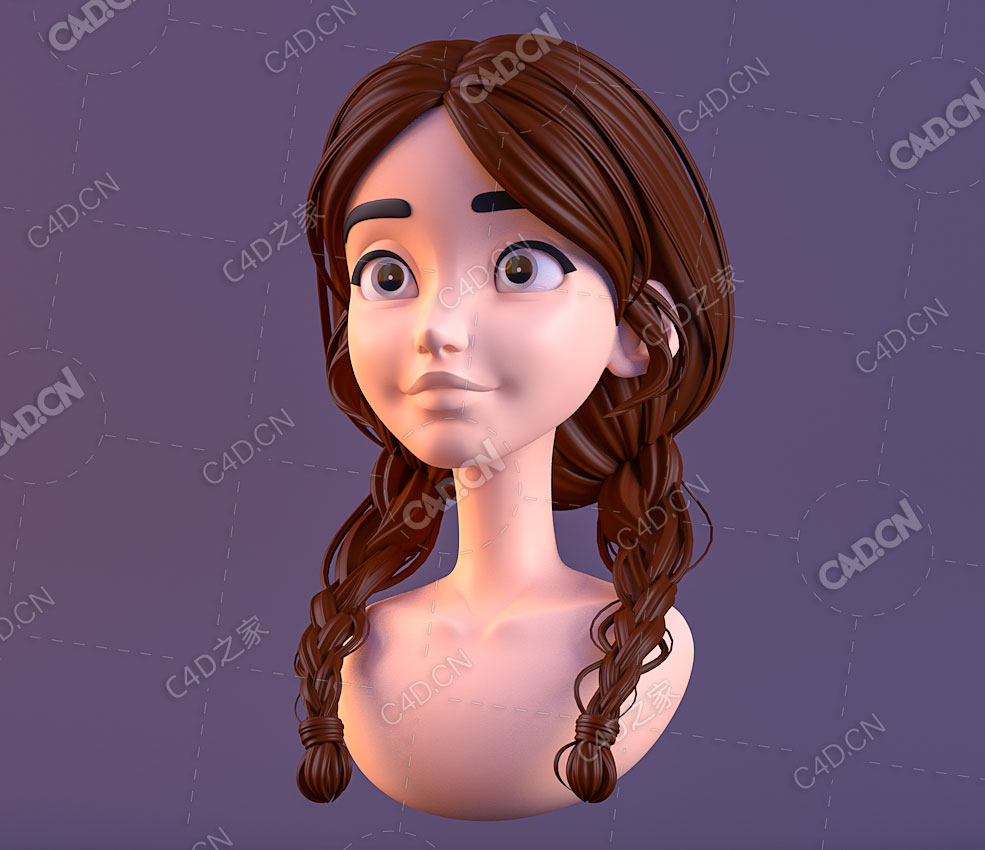 梳两个麻花辫子的清纯少女头像角色人物C4D模型Cartoon characters - C4D之家 - 03.jpg