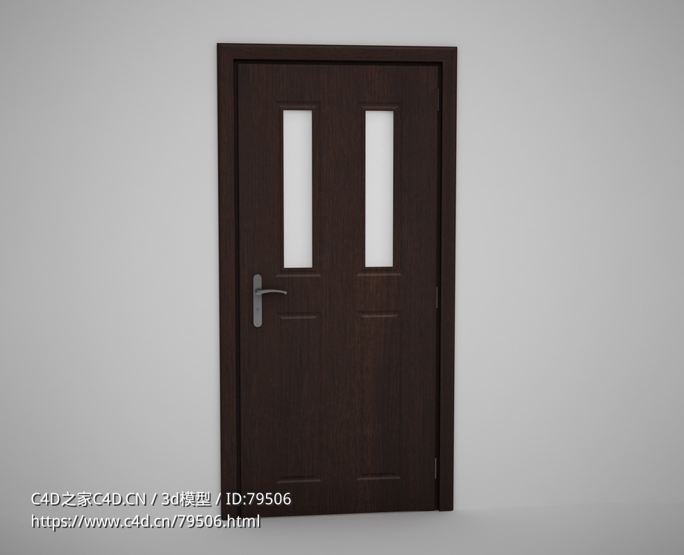 两条竖长玻璃深棕色木门C4D模型下载 Door model - C4D之家 - 12.jpg