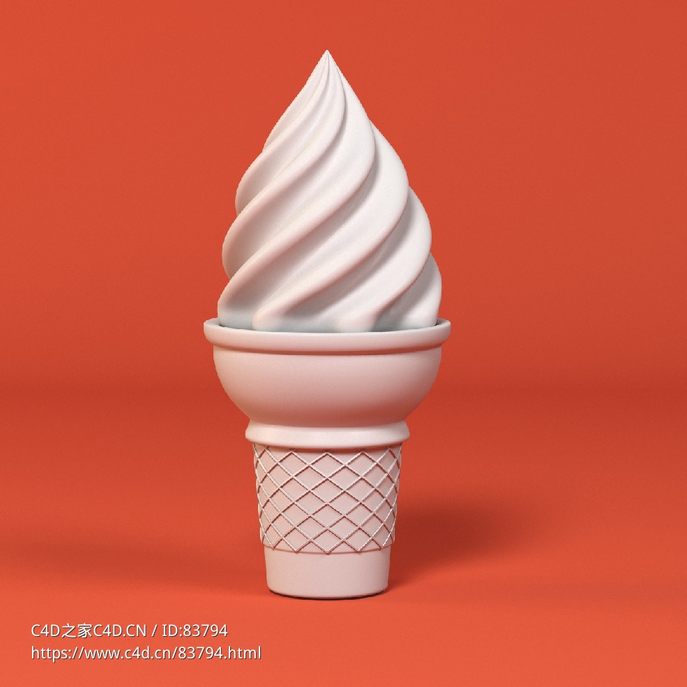 低面卡通蛋卷冰淇凌图标模型Ice Cream Cone - C4D之家 - 092.jpg