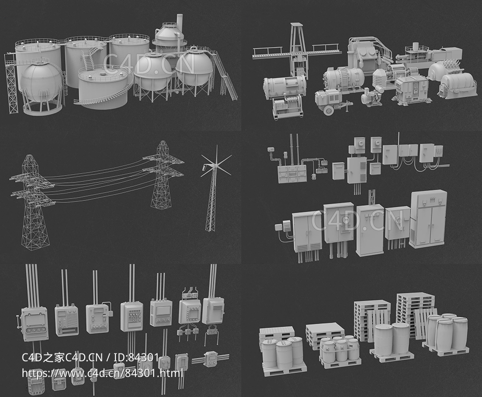 工业设备电机电箱化工罐子模型Industrial Kitbash - C4D之家 - 未标题-1.jpg