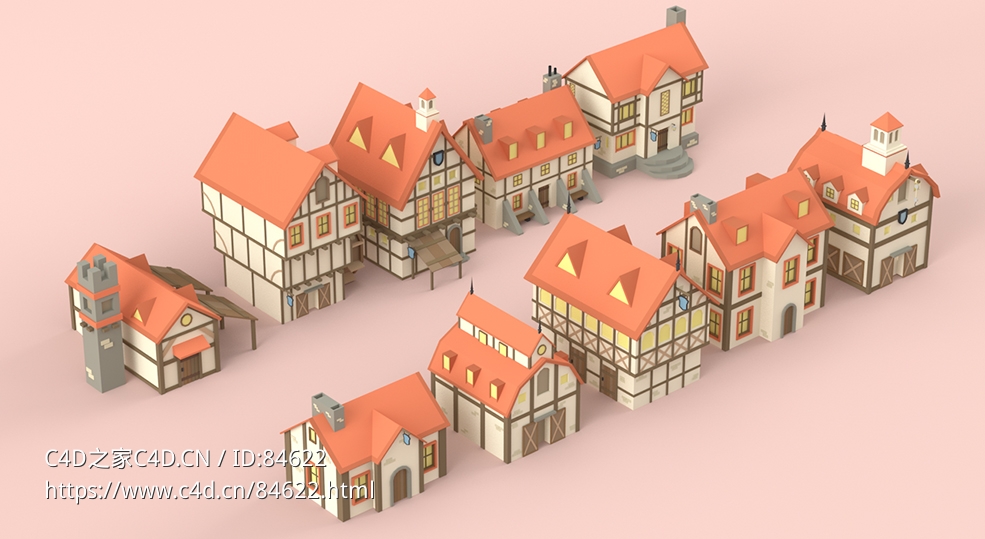 10个卡通别墅房子洋房建筑模型合集Low Poly Medieval Houses - C4D之家 - Low-Poly-Medieval-Houses.jpg