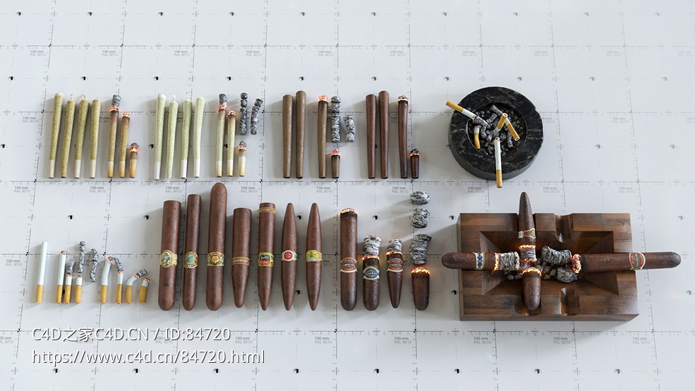 50多个香烟雪茄烟灰缸c4d模型合集Cigars Cigarettes Joints Blunts And Ashtrays - C4D之家 - Cirgars_Cigarettes_Smokables_AssetKit_001_Emission_CC.jpg