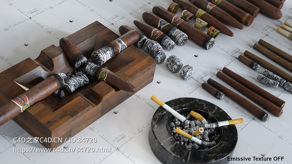 50多个香烟雪茄烟灰缸c4d模型合集Cigars Cigarettes Joints Blunts And Ashtrays - C4D之家 - Cirgars_Cigarettes_Smokables_AssetKit_017_CC.jpg