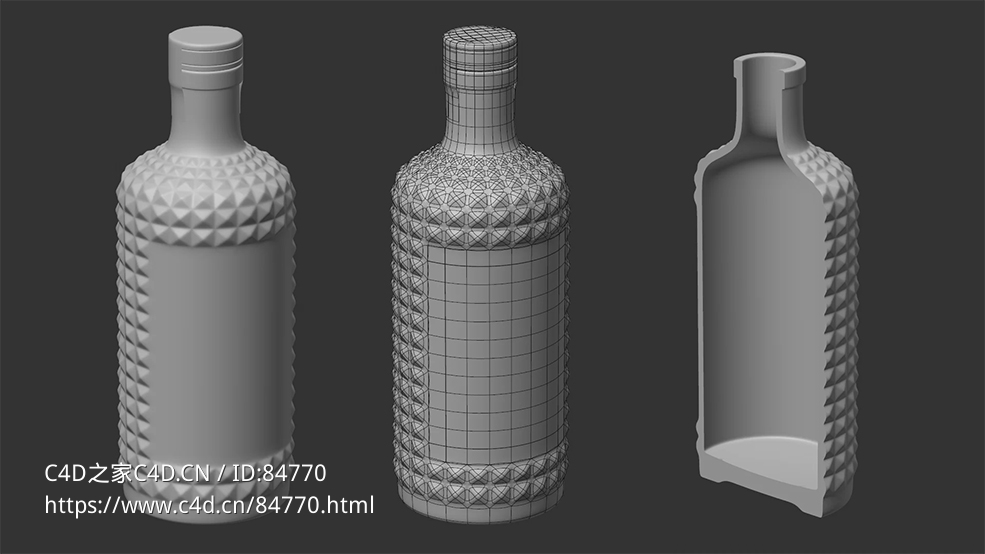 C4D REDSHIFT洋酒红酒瓶子建模渲染案例视频教程（含酒瓶模型工程）Advanced Bottle Modeling and Rendering in Cinema 4D and Redshift - C4D之家 - model.jpg