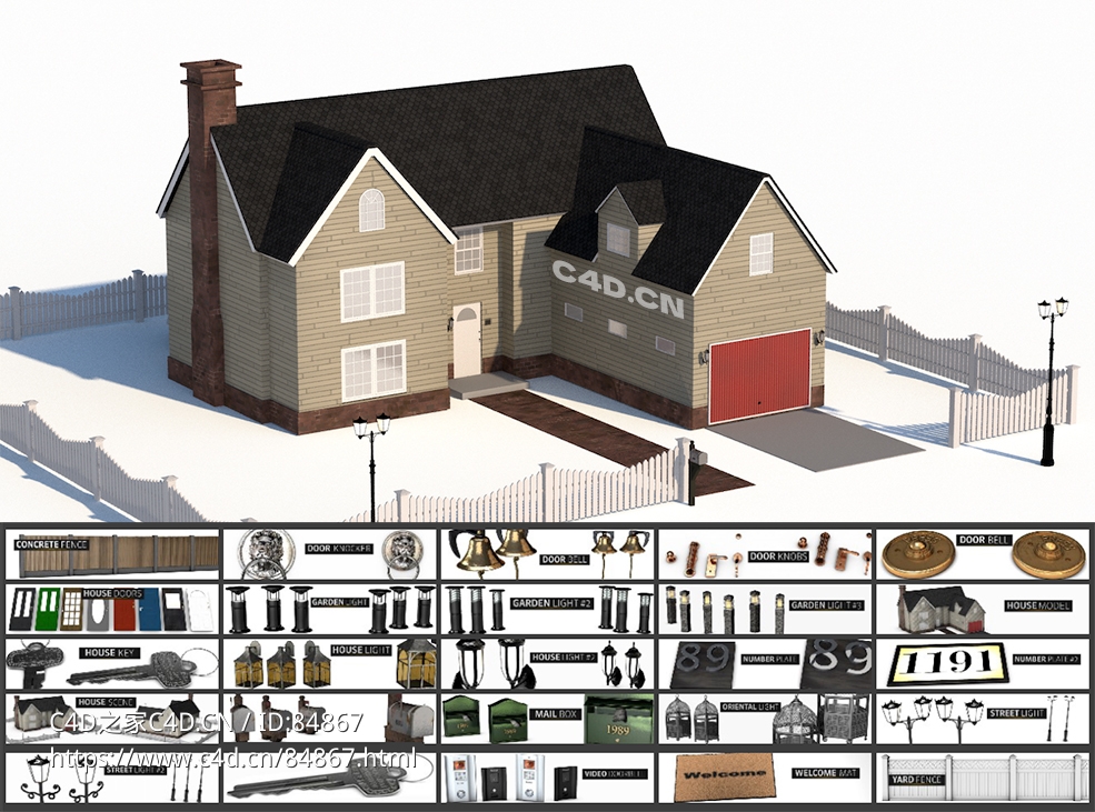 28个房子建筑配套设施c4d免费模型下载栅栏门窗户灯具house pack - C4D之家 - 截屏2024-10-18-下午5.11.39.jpg