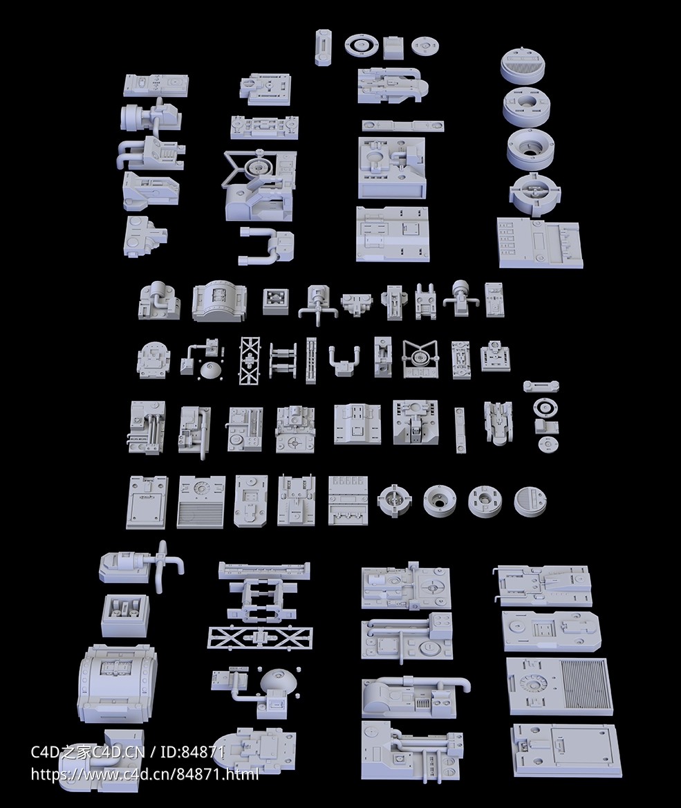 科幻机械零件c4d免费模型下载Scifi Greeble Kitbash 3D model - C4D之家 - scifi-greeble-kitbash-3d-model-obj-fbx-ma-1.jpg