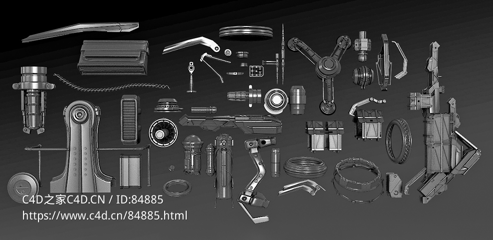 40多个科幻工业机械零部件c4d模型免费下载sci-fi machine free 3d model - C4D之家 - KB.RGB_12color.jpg