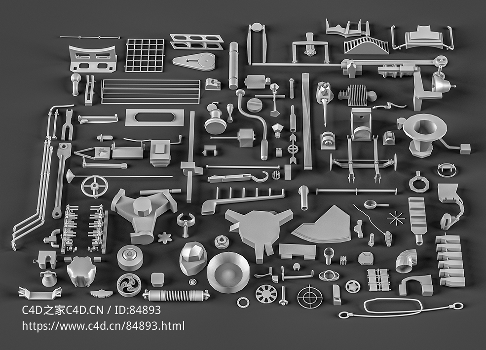 145个硬面机械零件c4d免费模型下载hard surface sci-fi industrial kitbash v5 - C4D之家 - 1.jpg