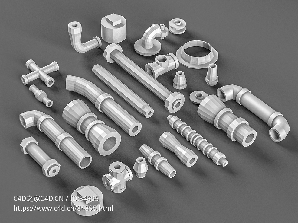 26个管道接头配件c4d免费模型下载pipe kitbash - C4D之家 - Non-subdiv-all.jpg