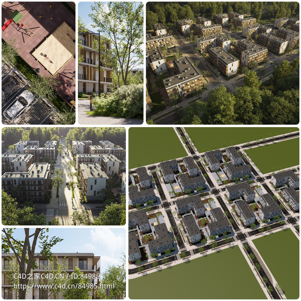 现代低密度低楼层居民楼小区建筑场景C4D模型Evermotion – Archexteriors Vol.44 - C4D之家 - photo-collage.jpg