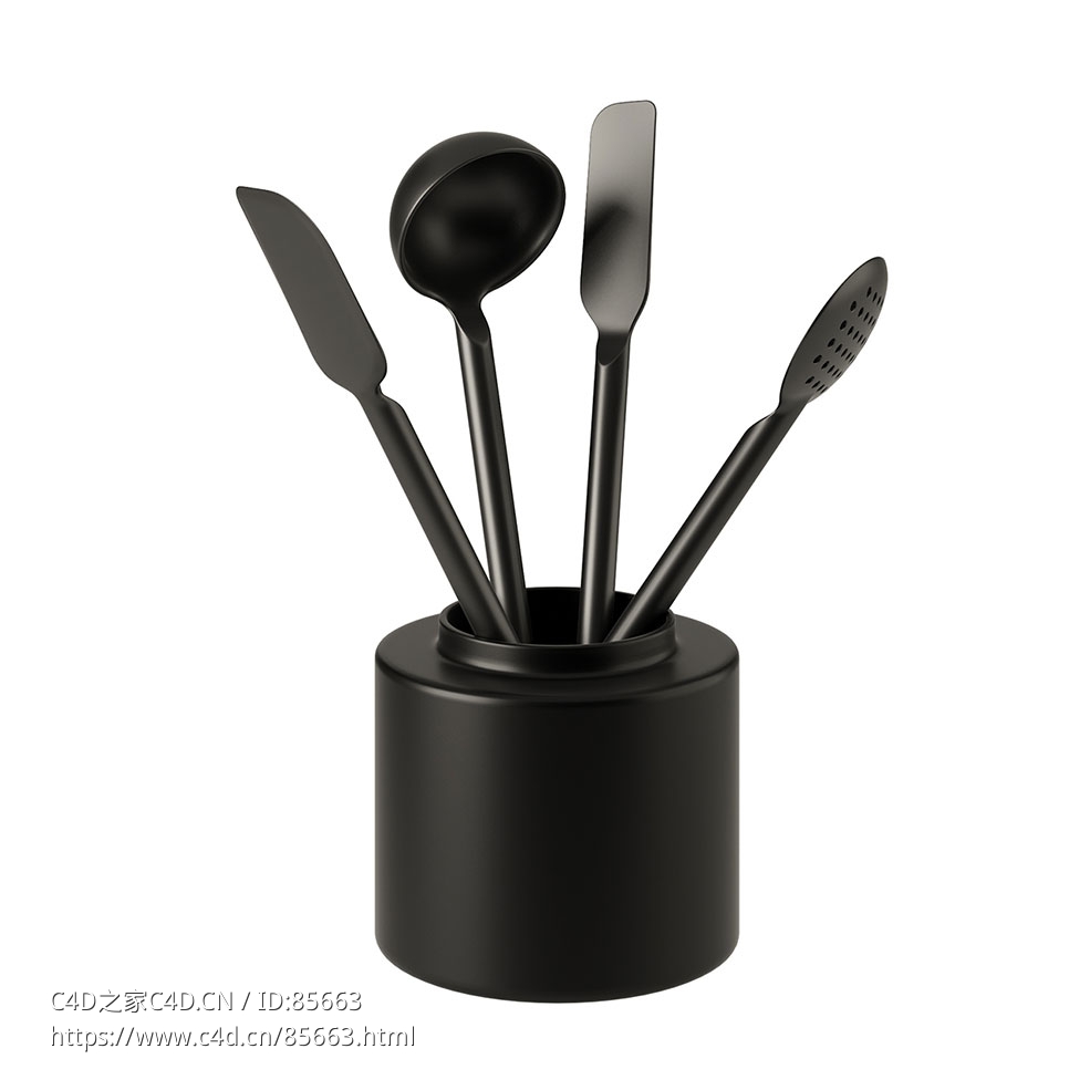 Crate & Barrel黑色硅胶厨具3D模型素材下载Black Silicone Utensils by Crate & Barre - C4D之家 - 0489.jpg