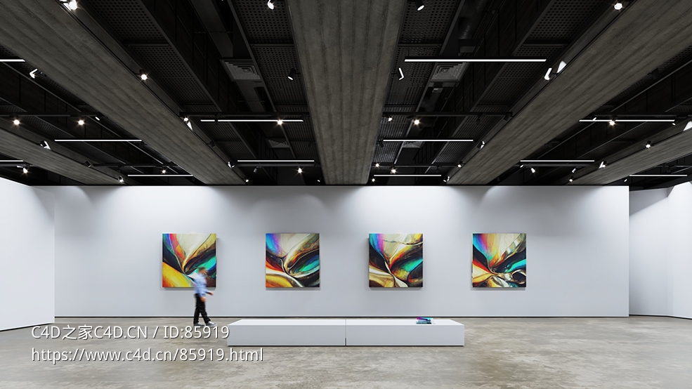 现代抽象油画展厅C4D模型下载，使用V-Ray渲染，带贴图材质，适合各类艺术展示与空间设计 - C4D之家 - AI66_008_Cam_001_C4D.jpg