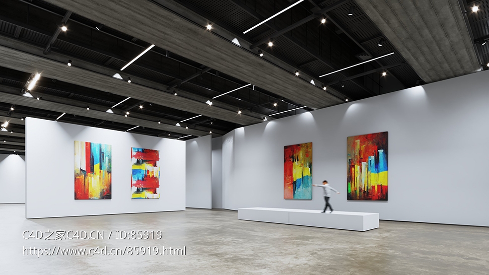 现代抽象油画展厅C4D模型下载，使用V-Ray渲染，带贴图材质，适合各类艺术展示与空间设计 - C4D之家 - AI66_008_Cam_002_C4D.jpg