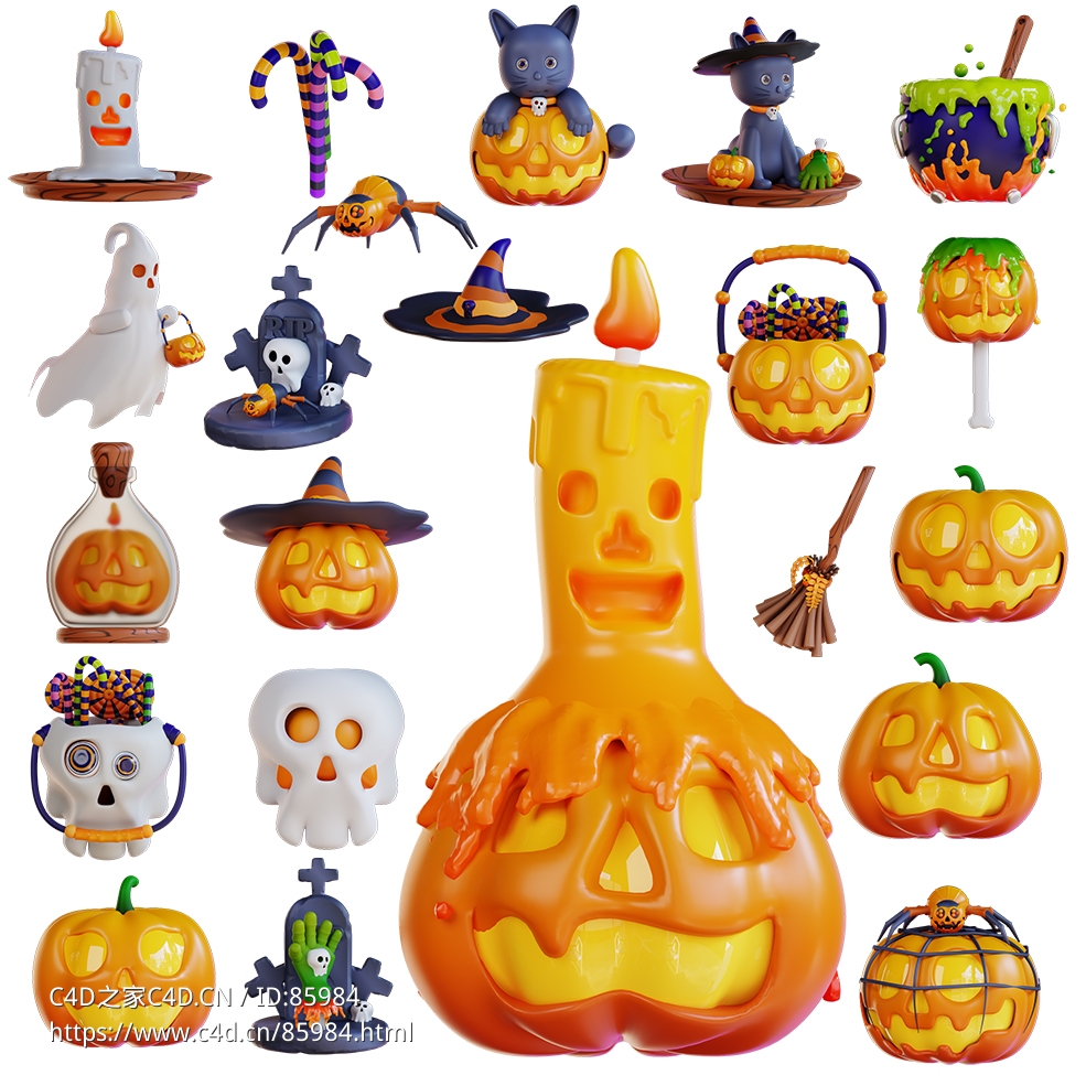 22组万圣节卡通三维模型大全C4D格式高精细节Halloween 3d icons - C4D之家 - 1.jpg