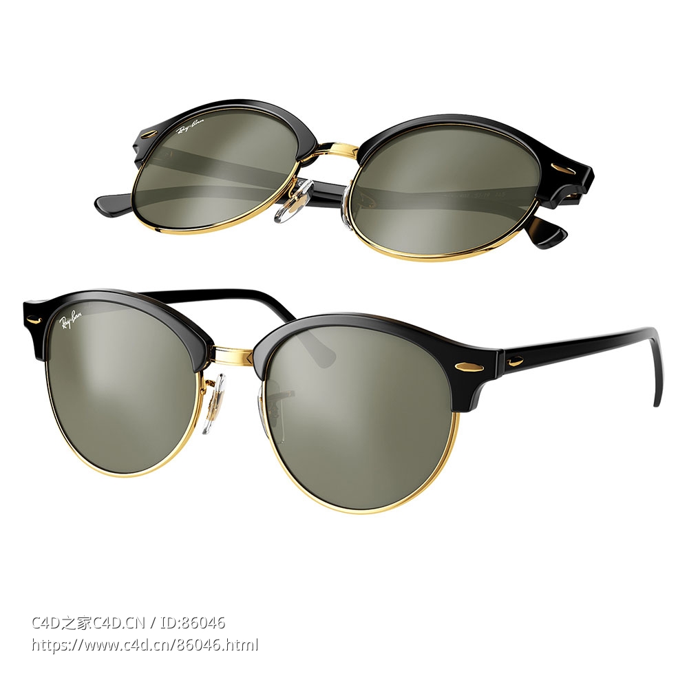 雷朋经典Clubround太阳镜3D模型素材下载Clubround Classic Sunglasses by RayBan - C4D之家 - 0728.jpg