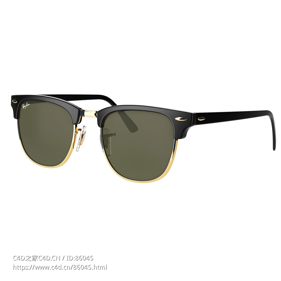 雷朋经典Clubmaster太阳镜3D模型素材下载Clubmaster Classic Sunglasses by RayBan - C4D之家 - 0727.jpg