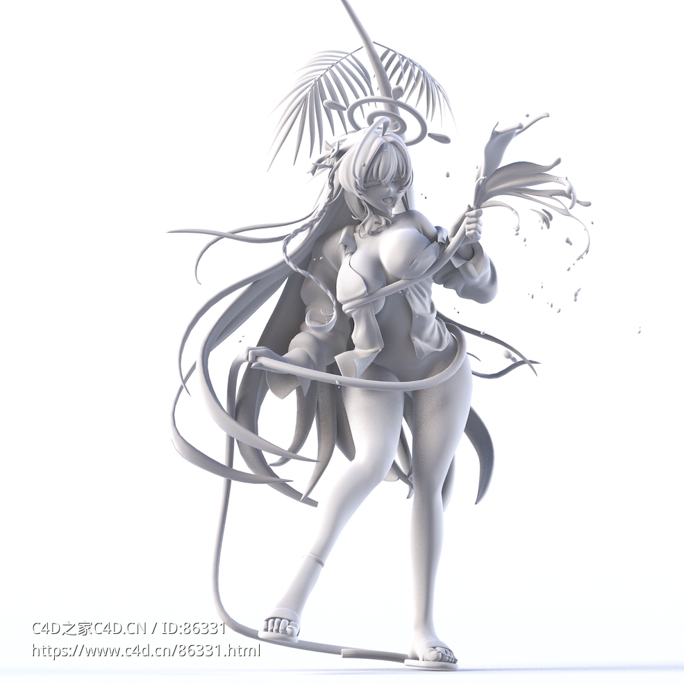 夏日活力动漫少女Hanako 3D模型 | 手持水管呲水俏皮姿态 | C4D/Blend/OBJ多格式 | 适用于动画游戏渲染与手办打印 - C4D之家 - 1.jpg