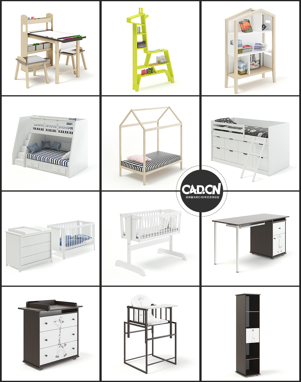 31个高精度儿童房间相关3D模型 Kids Furniture 3D Models Collection Volume 96 - C4D之家 - 未命名-1.jpg