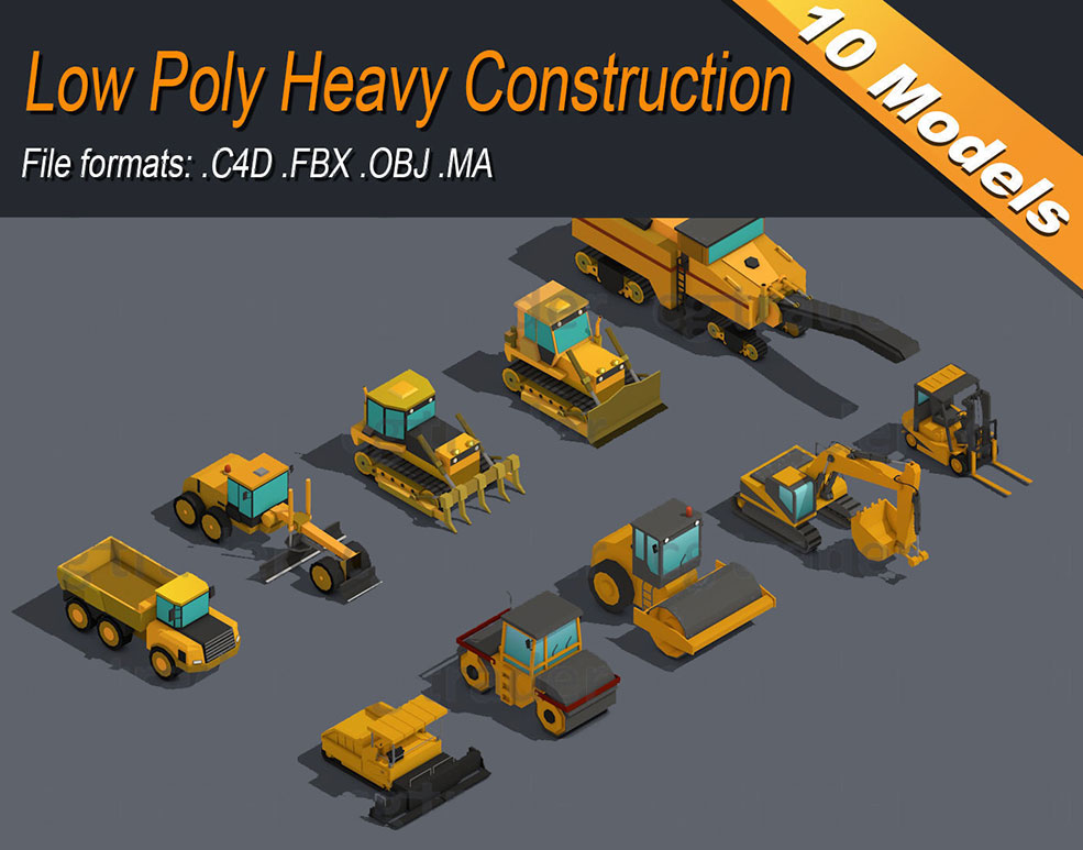 10辆低多边形重型机械设备C4D模型Heavy Construction Machinery Equipment Industrial - C4D之家 - low-poly-heavy-construction-machinery-equipment-industrial-3d-model-low-poly-obj.jpg