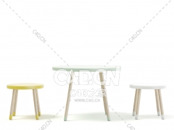 三色儿童桌椅C4D模型下载 Three Color Children's Table and Stools