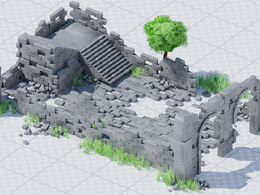 古老城堡砖块废墟残垣断壁建筑模型Stylized Castle Ruins Asset Pack