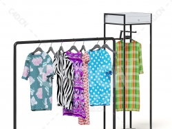 C4D商场超市衣服架挂服装货架模型下载market rack clothes