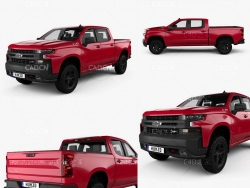 雪弗兰皮卡汽车C4D模型 Chevrolet Silverado Crew Cab 1500 LT Z71 Trail Boss 2018