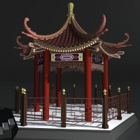 中式古建模型：六角凉亭3D模型（高精模型） Pavilion 3D model