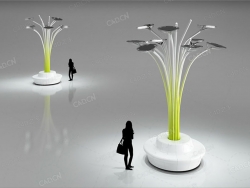 街边圆环休闲椅艺术路灯3d model futuristic tall lamp witch bench