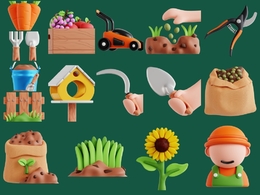 20个园林绿化种植C4D卡通图标模型Gardening 3D icon set