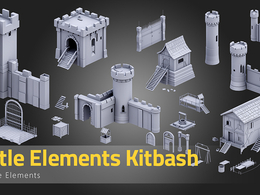 50个碉堡城堡房子建筑白模50 Castle Elements Kitbash