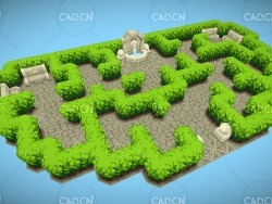 低面卡通像素风格迷宫花园游戏C4D模型 Maze Garden Game