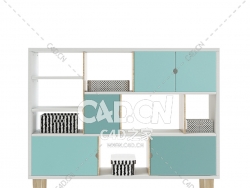 带黑白盒子的木架C4D模型下载 Wooden Shelf with Black and White Boxes