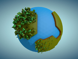 C4D低面多边形地球旋转树木生长动画工程文件 Low Poly Planet