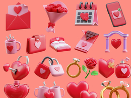 25个红色情人节卡通图标元素模型Valentines Day 3D Icons