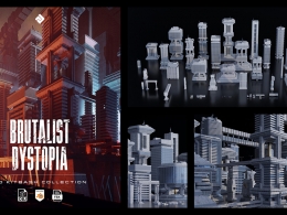 62个野兽派风格楼房建筑C4D模型Brutalist Dystopia - 3D Kitbash Pack