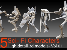 科幻机甲人机械人机器人5 Sci- Fi Characters- Vol 01- High detail 3d models VR / AR / low-poly 3d model